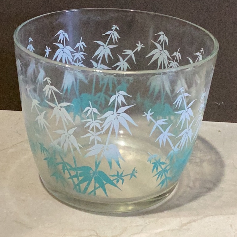 Libby vintage MCM Rare Bamboo turquoise and white ice bucket